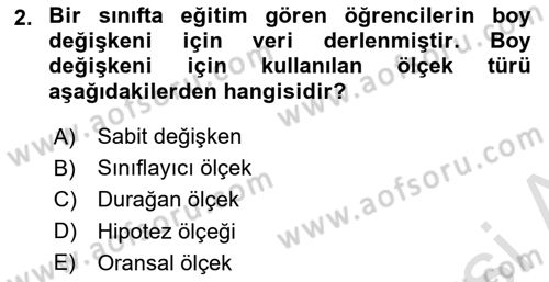 Coğrafi Bilgi Sistemleri İçin Temel İstatistik Dersi Ara Sınavı Deneme Sınav Soruları 2. Soru