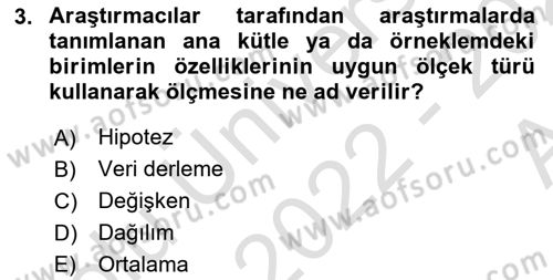 Coğrafi Bilgi Sistemleri İçin Temel İstatistik Dersi Ara Sınavı Deneme Sınav Soruları 3. Soru