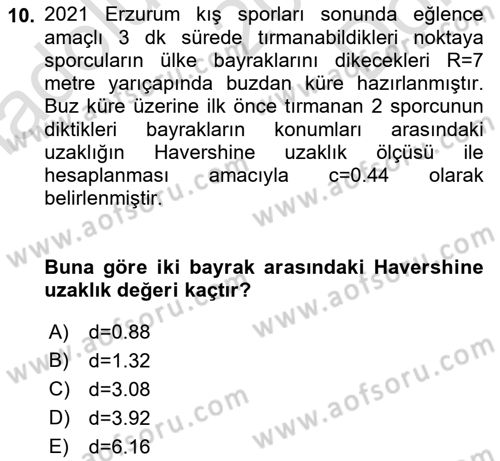Coğrafi Bilgi Sistemleri İçin Temel İstatistik Dersi 2022 - 2023 Yılı (Final) Dönem Sonu Sınav Soruları 10. Soru