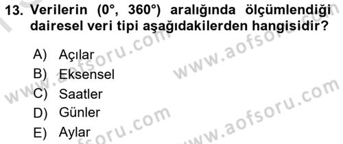 Coğrafi Bilgi Sistemleri İçin Temel İstatistik Dersi 2022 - 2023 Yılı (Final) Dönem Sonu Sınav Soruları 13. Soru