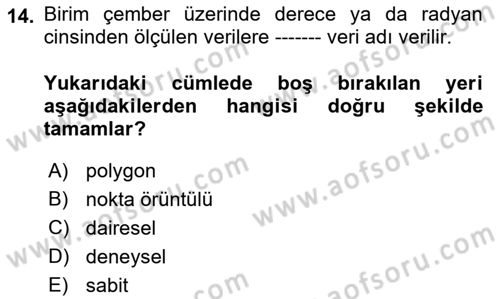 Coğrafi Bilgi Sistemleri İçin Temel İstatistik Dersi 2022 - 2023 Yılı (Final) Dönem Sonu Sınav Soruları 14. Soru