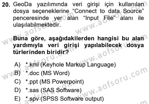 Coğrafi Bilgi Sistemleri İçin Temel İstatistik Dersi 2022 - 2023 Yılı (Final) Dönem Sonu Sınav Soruları 20. Soru