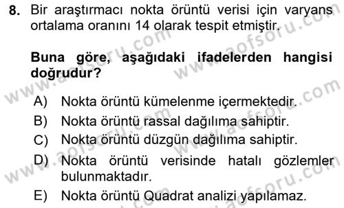 Coğrafi Bilgi Sistemleri İçin Temel İstatistik Dersi 2022 - 2023 Yılı (Final) Dönem Sonu Sınav Soruları 8. Soru