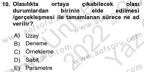 Coğrafi Bilgi Sistemleri İçin Temel İstatistik Dersi 2022 - 2023 Yılı Yaz Okulu Sınavı 10. Soru