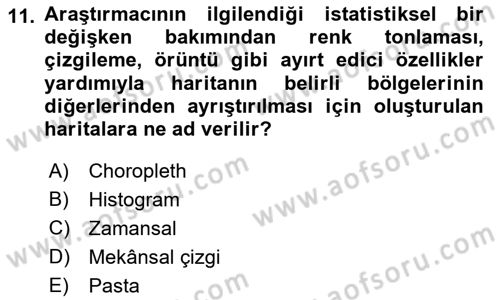 Coğrafi Bilgi Sistemleri İçin Temel İstatistik Dersi 2022 - 2023 Yılı Yaz Okulu Sınavı 11. Soru