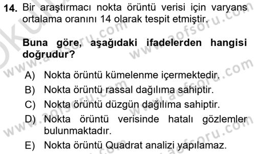 Coğrafi Bilgi Sistemleri İçin Temel İstatistik Dersi 2022 - 2023 Yılı Yaz Okulu Sınavı 14. Soru