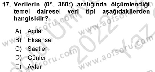 Coğrafi Bilgi Sistemleri İçin Temel İstatistik Dersi 2022 - 2023 Yılı Yaz Okulu Sınavı 17. Soru