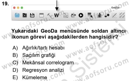 Coğrafi Bilgi Sistemleri İçin Temel İstatistik Dersi 2022 - 2023 Yılı Yaz Okulu Sınavı 19. Soru