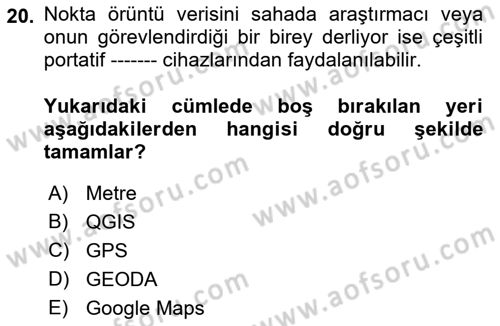 Coğrafi Bilgi Sistemleri İçin Temel İstatistik Dersi 2022 - 2023 Yılı Yaz Okulu Sınavı 20. Soru