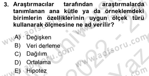 Coğrafi Bilgi Sistemleri İçin Temel İstatistik Dersi 2022 - 2023 Yılı Yaz Okulu Sınavı 3. Soru