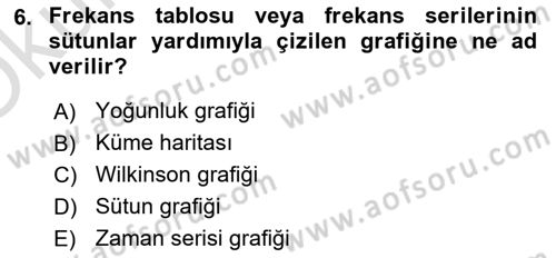 Coğrafi Bilgi Sistemleri İçin Temel İstatistik Dersi 2022 - 2023 Yılı Yaz Okulu Sınavı 6. Soru