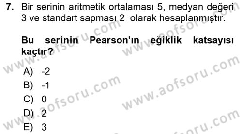 Coğrafi Bilgi Sistemleri İçin Temel İstatistik Dersi 2022 - 2023 Yılı Yaz Okulu Sınavı 7. Soru