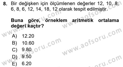 Coğrafi Bilgi Sistemleri İçin Temel İstatistik Dersi 2022 - 2023 Yılı Yaz Okulu Sınavı 8. Soru