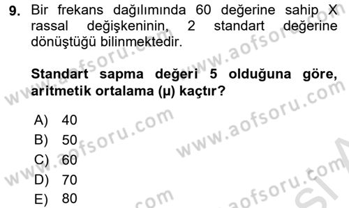 Coğrafi Bilgi Sistemleri İçin Temel İstatistik Dersi 2022 - 2023 Yılı Yaz Okulu Sınavı 9. Soru