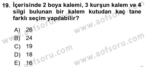 Coğrafi Bilgi Sistemleri İçin Temel İstatistik Dersi Ara Sınavı Deneme Sınav Soruları 19. Soru