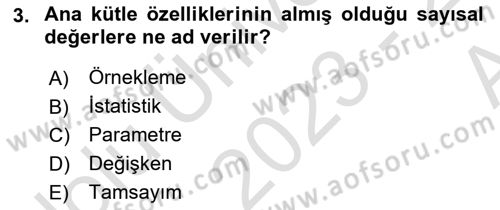 Coğrafi Bilgi Sistemleri İçin Temel İstatistik Dersi 2023 - 2024 Yılı (Vize) Ara Sınav Soruları 3. Soru