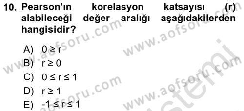 Coğrafi Bilgi Sistemleri İçin Temel İstatistik Dersi 2023 - 2024 Yılı (Final) Dönem Sonu Sınavı 10. Soru