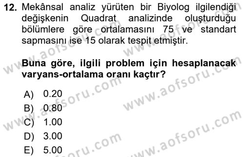 Coğrafi Bilgi Sistemleri İçin Temel İstatistik Dersi 2023 - 2024 Yılı (Final) Dönem Sonu Sınavı 12. Soru