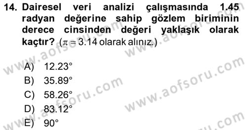 Coğrafi Bilgi Sistemleri İçin Temel İstatistik Dersi 2023 - 2024 Yılı (Final) Dönem Sonu Sınavı 14. Soru