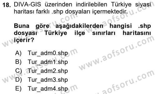 Coğrafi Bilgi Sistemleri İçin Temel İstatistik Dersi 2023 - 2024 Yılı (Final) Dönem Sonu Sınavı 18. Soru