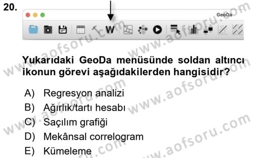 Coğrafi Bilgi Sistemleri İçin Temel İstatistik Dersi 2023 - 2024 Yılı (Final) Dönem Sonu Sınavı 20. Soru