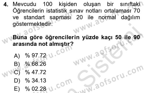 Coğrafi Bilgi Sistemleri İçin Temel İstatistik Dersi 2023 - 2024 Yılı (Final) Dönem Sonu Sınavı 4. Soru