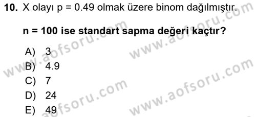 Coğrafi Bilgi Sistemleri İçin Temel İstatistik Dersi 2023 - 2024 Yılı Yaz Okulu Sınav Soruları 10. Soru