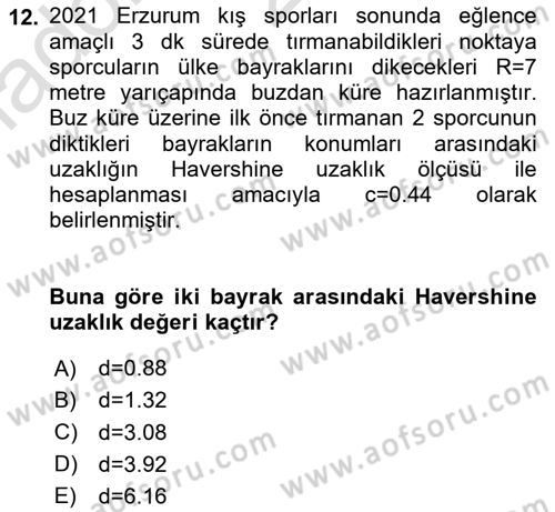 Coğrafi Bilgi Sistemleri İçin Temel İstatistik Dersi 2023 - 2024 Yılı Yaz Okulu Sınav Soruları 12. Soru