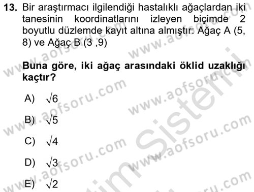 Coğrafi Bilgi Sistemleri İçin Temel İstatistik Dersi 2023 - 2024 Yılı Yaz Okulu Sınav Soruları 13. Soru
