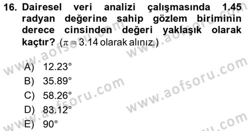 Coğrafi Bilgi Sistemleri İçin Temel İstatistik Dersi 2023 - 2024 Yılı Yaz Okulu Sınav Soruları 16. Soru