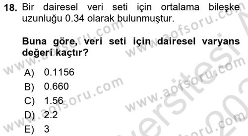 Coğrafi Bilgi Sistemleri İçin Temel İstatistik Dersi 2023 - 2024 Yılı Yaz Okulu Sınavı 18. Soru