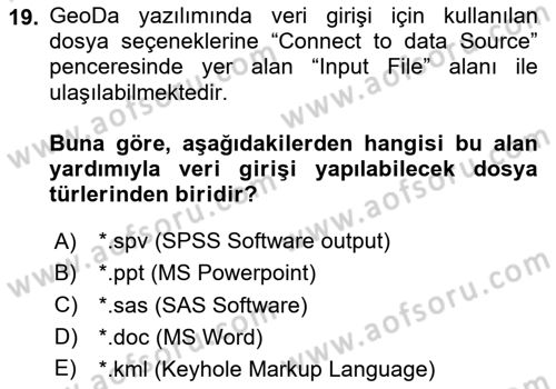 Coğrafi Bilgi Sistemleri İçin Temel İstatistik Dersi 2023 - 2024 Yılı Yaz Okulu Sınav Soruları 19. Soru