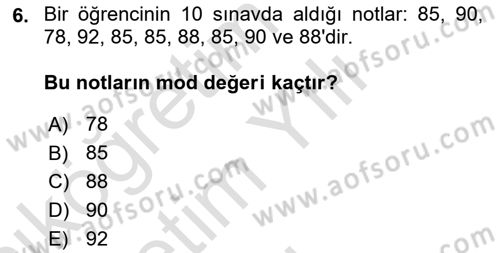 Coğrafi Bilgi Sistemleri İçin Temel İstatistik Dersi 2023 - 2024 Yılı Yaz Okulu Sınav Soruları 6. Soru