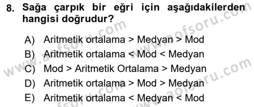 Coğrafi Bilgi Sistemleri İçin Temel İstatistik Dersi 2023 - 2024 Yılı Yaz Okulu Sınav Soruları 8. Soru