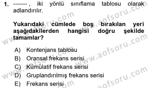 Coğrafi Bilgi Sistemleri İçin Temel İstatistik Dersi Ara Sınavı Deneme Sınav Soruları 1. Soru