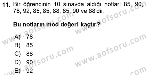 Coğrafi Bilgi Sistemleri İçin Temel İstatistik Dersi Ara Sınavı Deneme Sınav Soruları 11. Soru