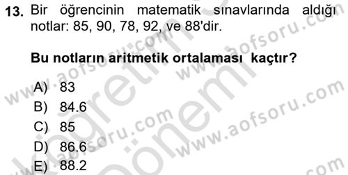 Coğrafi Bilgi Sistemleri İçin Temel İstatistik Dersi Ara Sınavı Deneme Sınav Soruları 13. Soru