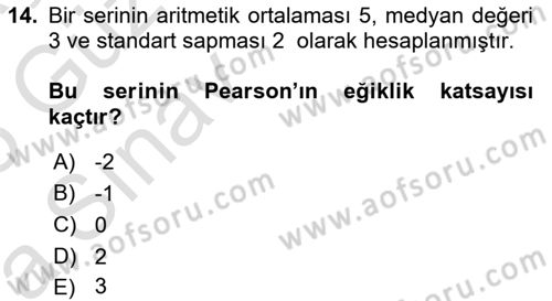 Coğrafi Bilgi Sistemleri İçin Temel İstatistik Dersi Ara Sınavı Deneme Sınav Soruları 14. Soru