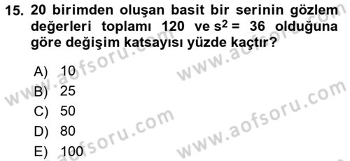 Coğrafi Bilgi Sistemleri İçin Temel İstatistik Dersi Ara Sınavı Deneme Sınav Soruları 15. Soru