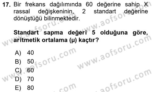 Coğrafi Bilgi Sistemleri İçin Temel İstatistik Dersi Ara Sınavı Deneme Sınav Soruları 17. Soru