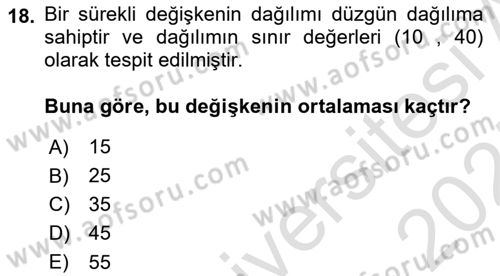 Coğrafi Bilgi Sistemleri İçin Temel İstatistik Dersi Ara Sınavı Deneme Sınav Soruları 18. Soru