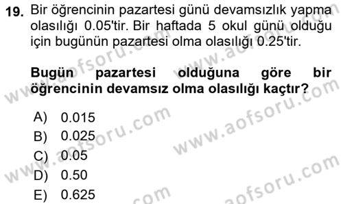 Coğrafi Bilgi Sistemleri İçin Temel İstatistik Dersi 2024 - 2025 Yılı (Vize) Ara Sınav Soruları 19. Soru