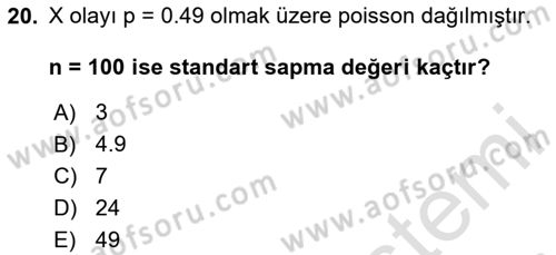 Coğrafi Bilgi Sistemleri İçin Temel İstatistik Dersi 2024 - 2025 Yılı (Vize) Ara Sınav Soruları 20. Soru