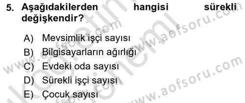 Coğrafi Bilgi Sistemleri İçin Temel İstatistik Dersi Ara Sınavı Deneme Sınav Soruları 5. Soru