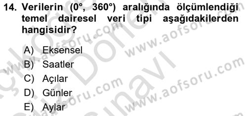 Coğrafi Bilgi Sistemleri İçin Temel İstatistik Dersi 2024 - 2025 Yılı (Final) Dönem Sonu Sınav Soruları 14. Soru