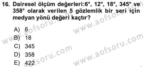 Coğrafi Bilgi Sistemleri İçin Temel İstatistik Dersi 2024 - 2025 Yılı (Final) Dönem Sonu Sınav Soruları 16. Soru