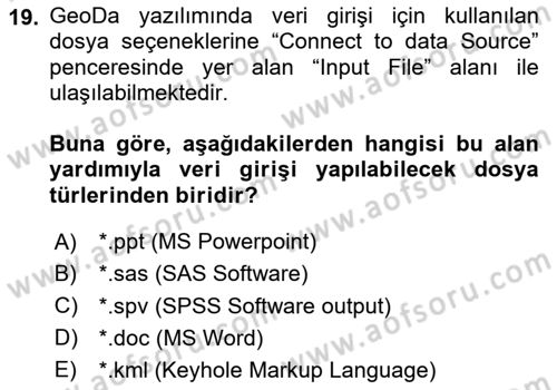 Coğrafi Bilgi Sistemleri İçin Temel İstatistik Dersi 2024 - 2025 Yılı (Final) Dönem Sonu Sınav Soruları 19. Soru