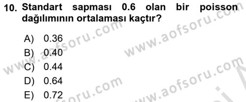 Coğrafi Bilgi Sistemleri İçin Temel İstatistik Dersi 2024 - 2025 Yılı Yaz Okulu Sınav Soruları 10. Soru
