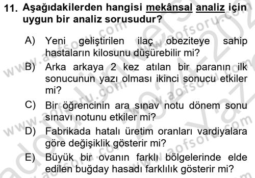 Coğrafi Bilgi Sistemleri İçin Temel İstatistik Dersi 2024 - 2025 Yılı Yaz Okulu Sınav Soruları 11. Soru