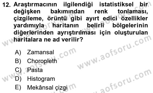 Coğrafi Bilgi Sistemleri İçin Temel İstatistik Dersi 2024 - 2025 Yılı Yaz Okulu Sınav Soruları 12. Soru